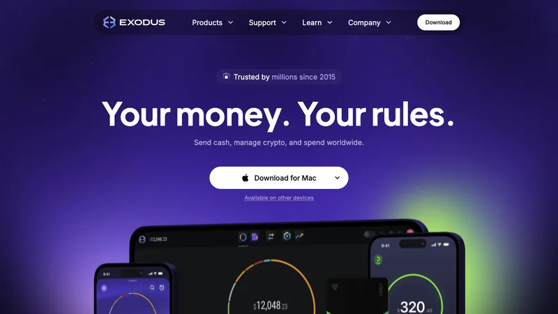 Exodus wallet official website homepage for the multi-coin desktop and mobile wallet