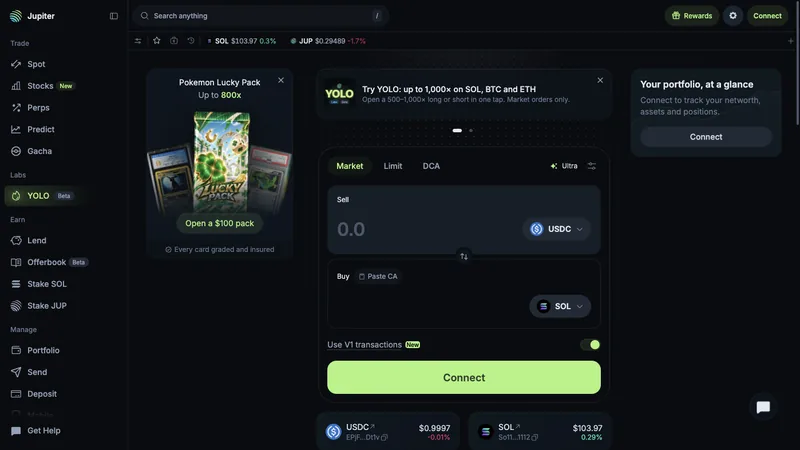Jupiter jup.ag swap screen for trading Solana tokens
