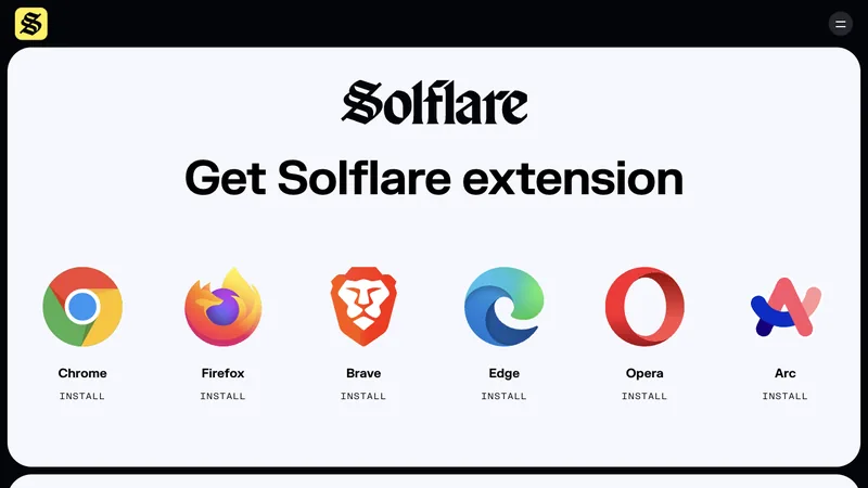 Solflare official website download page for the Solana wallet extension and mobile app