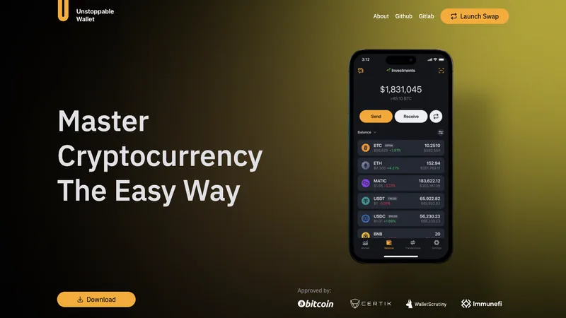 Unstoppable Wallet official website homepage with the multi-chain wallet app