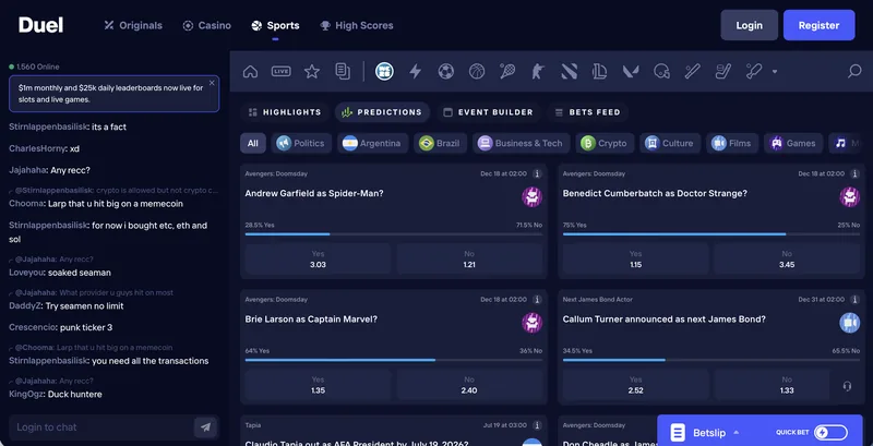 Duel.com prediction markets with sports, esports, and bets on worldwide events
